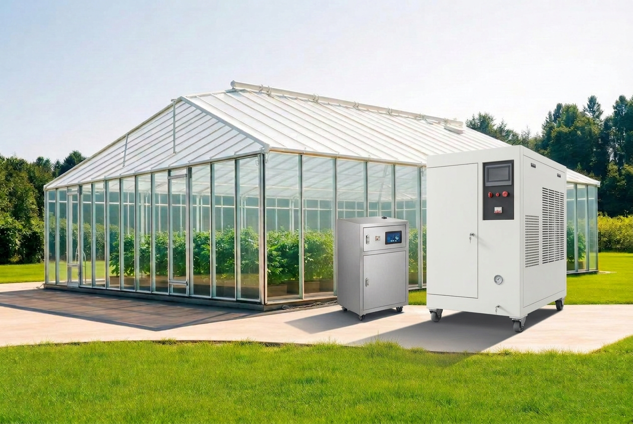 Glasshouse Boiler Oxyhydrogen Generator beside the HERO Irrigation hydrogen nano-bubble system