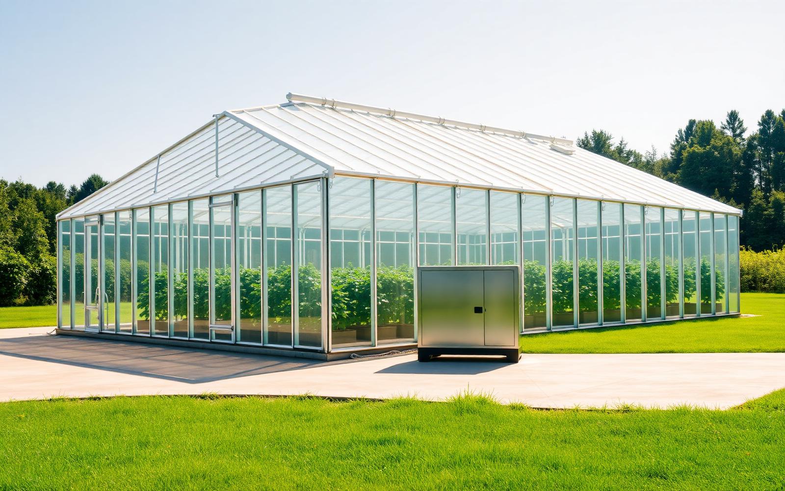 Complete Glasshouse Solution — DY6000 generator beside a sunlit glasshouse